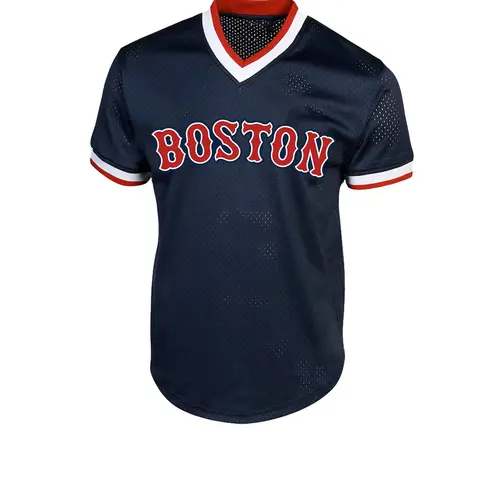 Men's Blue Vintage Embroidered Baseball Jersey, Sporty V Neck Short Sleeve Loose Fit Training Tee, All Seasons Casual Wear, Sportswear