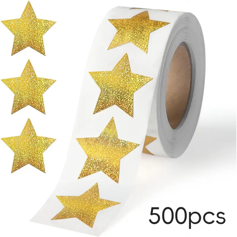 500 Stickers/Roll Laser Fine Sand Gold Five-Pointed Star Stickers - Roll Gift Decoration Envelope Seal Stickers