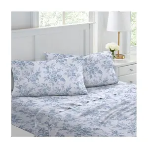 Laura Ashley Vanessa Blue Queen Flannel Sheet Set