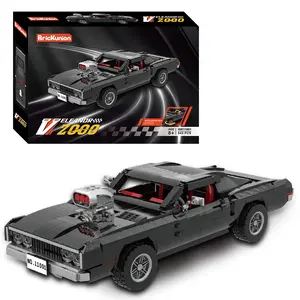 943pcs block car, black classic retro simulation muscle sports car model, DIY Building Block Model assembled small particle bricks, desktop decoration ornament model, Halloween/Christmas/birthday gift set, Building Block Sets
