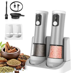 Electric Salt and Pepper Grinder Set, Display, LED Light, Ceramic Core, Large Capacity, Adjustable Coarseness, Modern Kitchen Tool Gift, Kitchen Gadgets, Salt Pepper Shakers