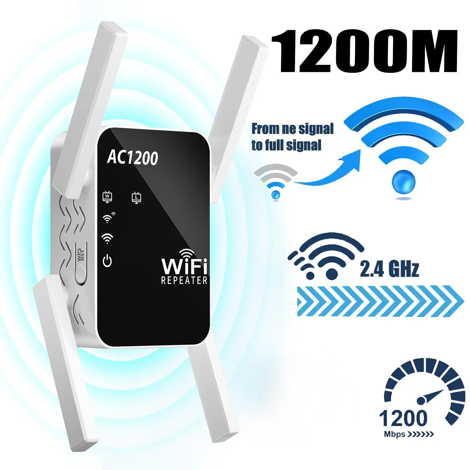 WiFi Extender Signal Booster for Home, Long Range Wireless Internet Repeater with Ethernet Port - 1-Tap Setup Network Extender for Gaming, Eliminate Dead Zones & Buffering