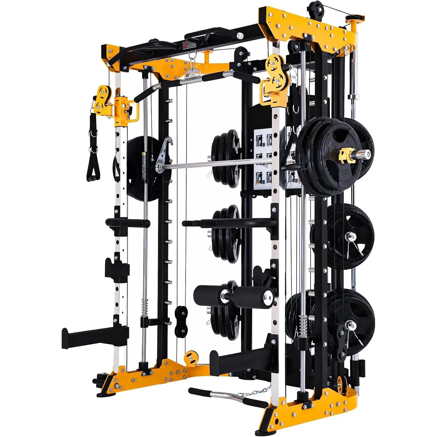 3059 Smith Machine Home Gym with 1000 lb Capacity and Cables | All-in-one Smith machine with cable system, 1,000 lb capacity, safe solo training, and compact home gym design.