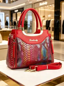 Elegant Snake Print Shiny Handbag for Women, Fashionable Commuter Crossbody Bag, Large Capacity Mom Bag, Versatile Shoulder Bag