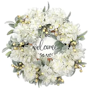 22" Premium Spring Summer Wreaths, With Hydrangeas & Berries, Wedding Welcome Decor For Farmhouse, Indoor Outdoor Party Wall Hanging, Mother'S Day, Graduation Gifts, Labor Day, Wreath Day, Wedding Decor, For Home Room Wall Decor , Christmas Decoration