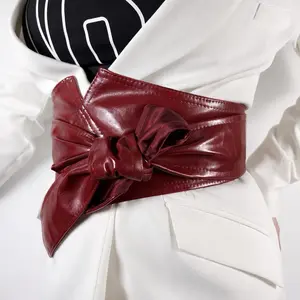 Maroon Leather Wide Obi Belt