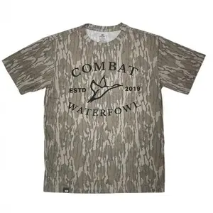 Vintage Unisex Mossy Oak Camo Tee Combat Logo in Bottomland Light Weight Print 3D T-Shirt for Men and Women, Retro Camo Combat Waterfowl 3D T-Shirt, Perfect for Casual Wear, Camo T-Shirt, 3D Camo T-Shirt, 3D Camo Style Tee, 3D Camo Shirt