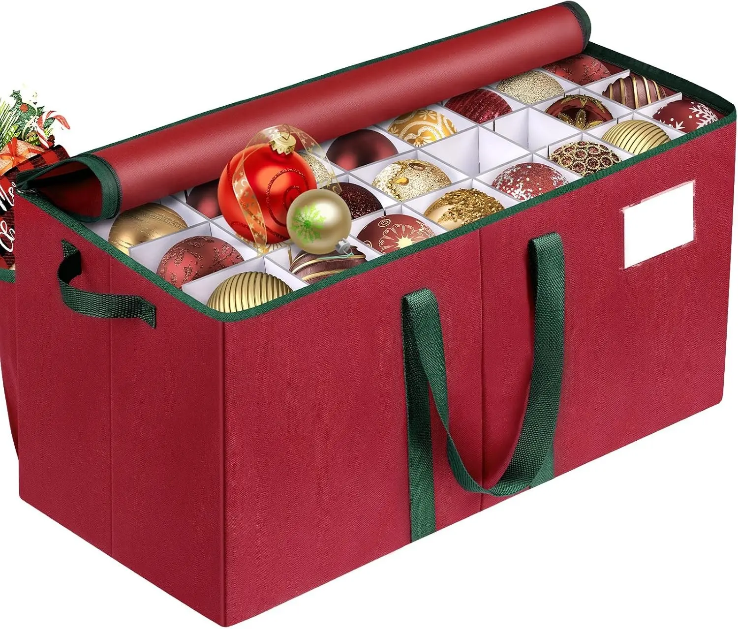 Christmas Ornament Storage Box Store Up to 128 Ornaments Durable Christmas Storage Container Dual Zipper Adjustable Large Organizer Bin to Protect Store Holiday Ornaments (Red)