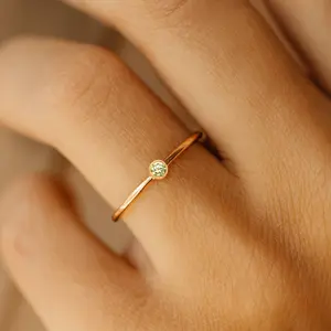 Going Golden August Birthstone Peridot Gold Filled Stacking Ring for Adults 1mm Band 2mm Crystal Elegant and Durable Jewelry