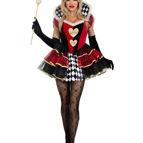 Leg Avenue Women's Fitted Queen of Hearts Alice in Wonderland Unique Halloween Costume - Women Halloween Costume Ideas, Do Not Iron, Drip Dry