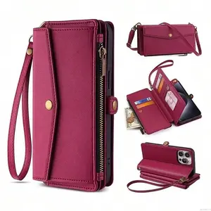 Fashionable Zippered Side-Clasp Multifunctional Wallet-Style Phone Case Featuring A Wallet, Card Holder, Stand, And Wrist Strap. Available In Multiple Colors. Compatible With iphone 17 pro case 17 Pro Max, 16, 15, 14, 13,12 Pro Max . Makes A Great Holiday