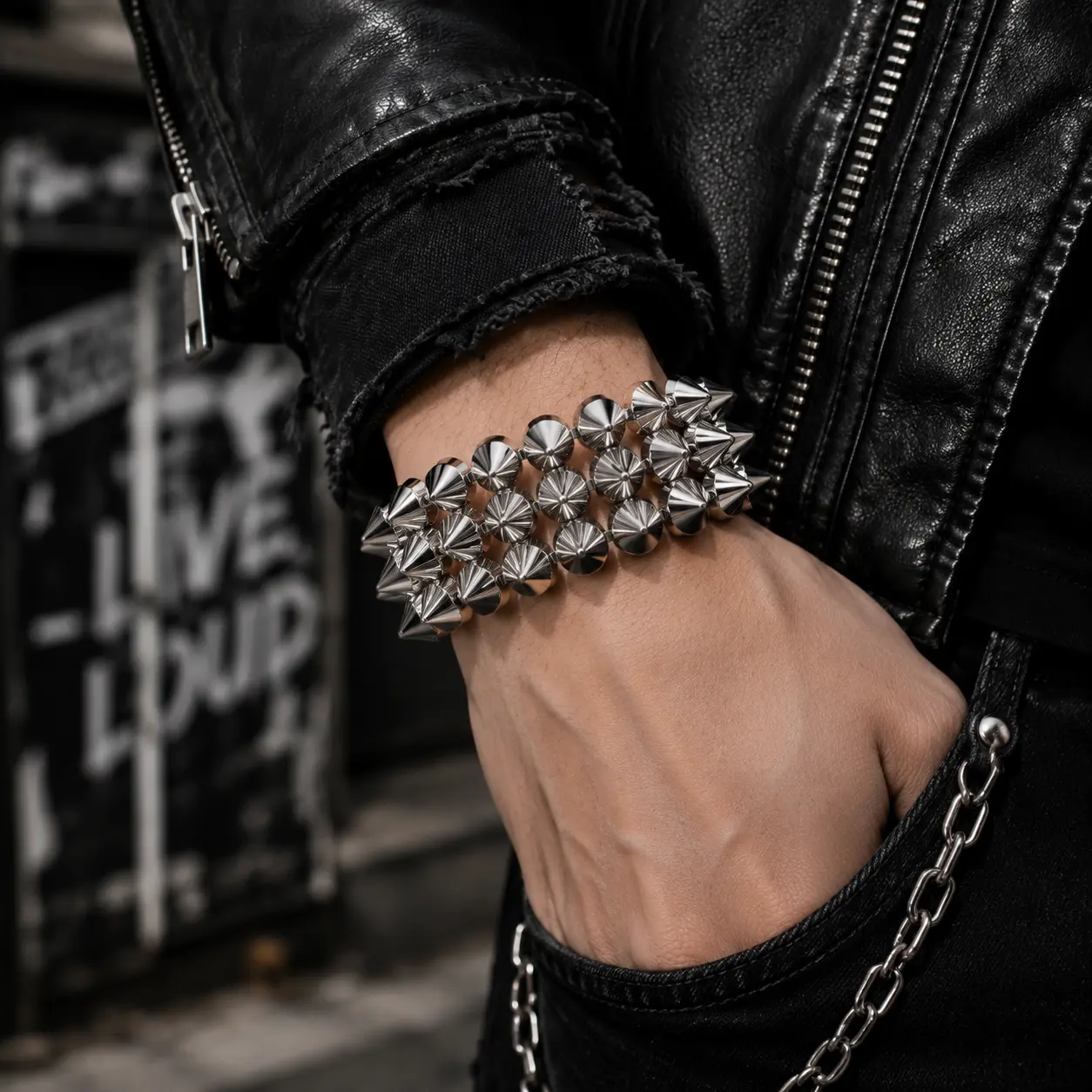 【Buy 1 Get 1 Free】Unisex 18-Section Wide-Row Plastic Spike Stretch Bracelets, Punk Goth Rock Emo Statement Costume Jewelry for Concerts, Festival Fashion Accessories