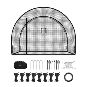 VEVOR Baseball Batting Cage, 12.0 x 10.2 x 7.6 FT Freestanding Portable Batting Cage, Hitting Cages with 4-Ply Knotless Polyester & Pitching Machine Opening, Battings Cages Netting for Indoor Outdoor Training Equipment