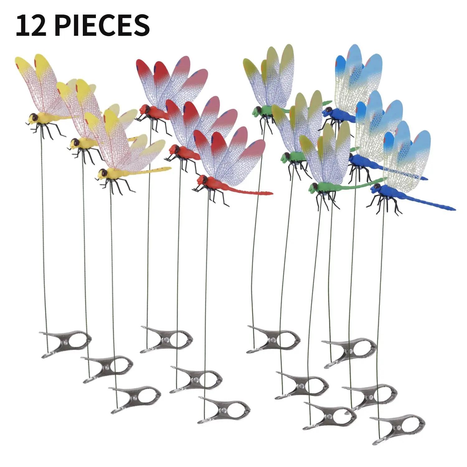 12 Counts Outdoor Fake Dragonfly Rod Clip, Garden MetalDragonfly Clip.Natural Organic Concept, 3D Dragonfly GardenDecoration, Garden Bird and Fly Interfere Devices for Indoorand Outdoor Garden,Creative Home Accessories DecorativeDesign