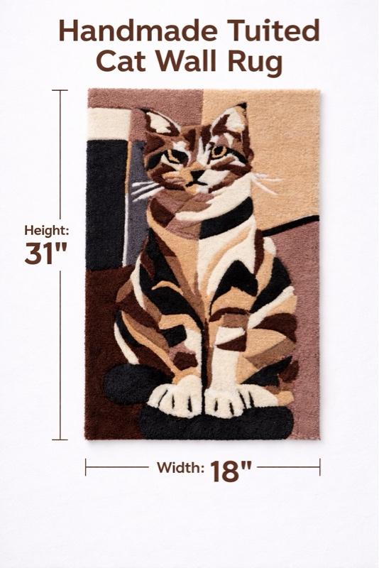 Handmade Tufted Cat Wall Rug | 31” x 18” Decorative Hanging Rug Art