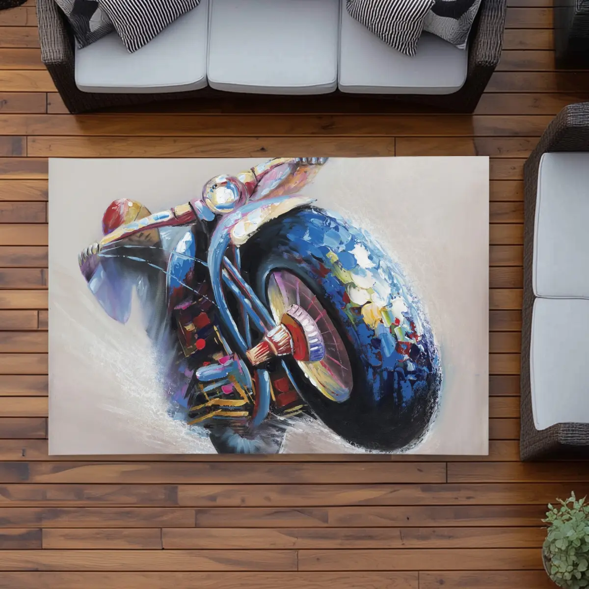 360 stand Polyester Weatherproof Motorcycle Jump Rug, 4x6 ft Rectangular Textile Soft Furnishing Carpet, Contemporary Man Cave Outdoor Decor, Motorcycle-Shaped Area Rugs, Graphic, Decorative Rug