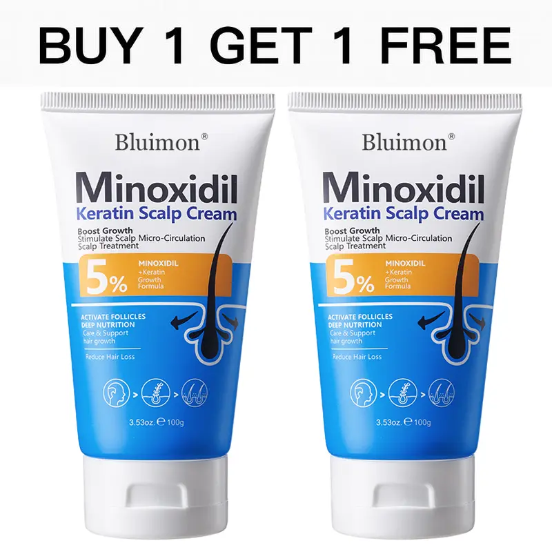 5% Minoxidil Hair Growth Cream for Thicker Fuller Hair - Fragrance-Free Scalp Treatment with Keratin & Ginger for Men - 100g, Hair Growth Accelerator