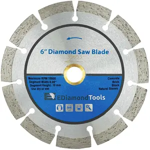 6" Segmented Diamond Saw Blade for Concrete, Brick, Block and Masonry, 10mm Segment Height, 7/8"-5/8" Arbor
