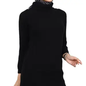 Women's Classic Black Ribbed Turtleneck Top - Soft Stretchy Fabric, Full-Length Sleeves, Perfect for Layering & Everyday Wear