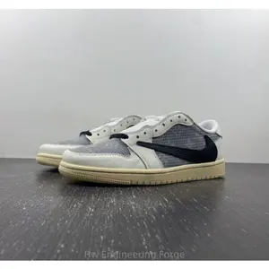 Cement grey latte low-top retro basketball shoes for men in gray and white