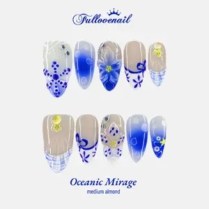 Fullovenail (Buy 3 Get 1 Free) Oceanic Fantasy Colletion 100% Handcrafted 3D Press-ons Acylic/Reusable,Handmade  salon-quality Press on Nail