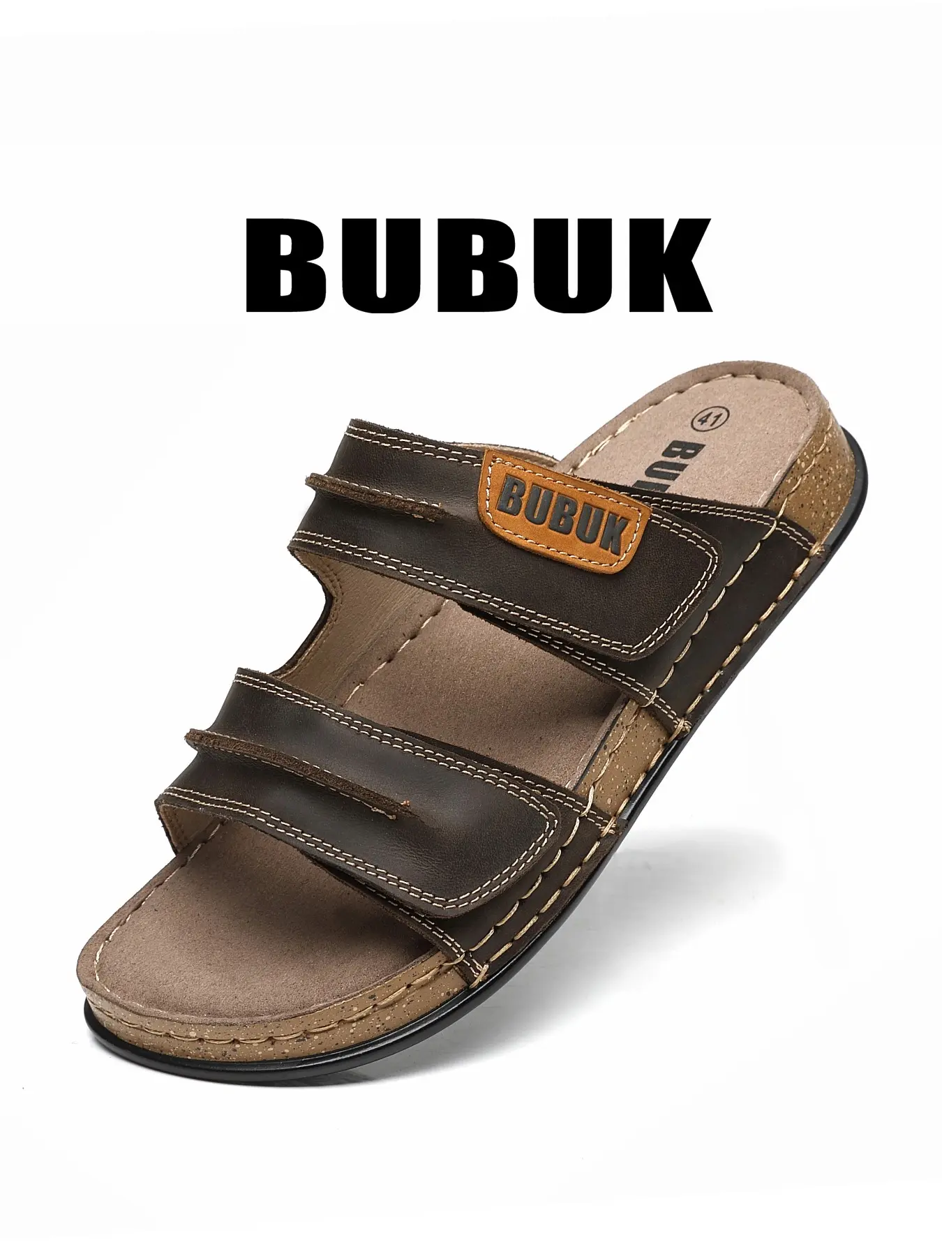 Bubuk Genuine Leather Outdoor Sandals, Summer, Lazy One-Step Design, Men's Home & Outdoor Shoes, Fashionable Slip-On Footwear