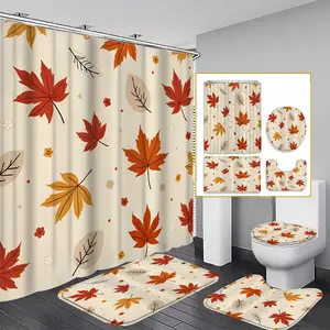 Autumn Maple Leaf Print Shower Curtain Set, Soft Polyester Fabric, Vibrant Fall Foliage Design, Includes Hooks, Perfect for Bathroom