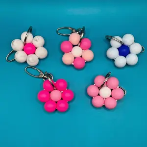 Handmade Stylish Silicone Beaded Flower Keychain with Clasp