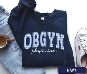 OBGYN Physician Short Sleeve T-SHIRT OR Sweatshirt  , Blue Gingham OB GYN, ob High Risk, Obstetrician Gynecologist Gift, ob Nurse Appreciation shirt