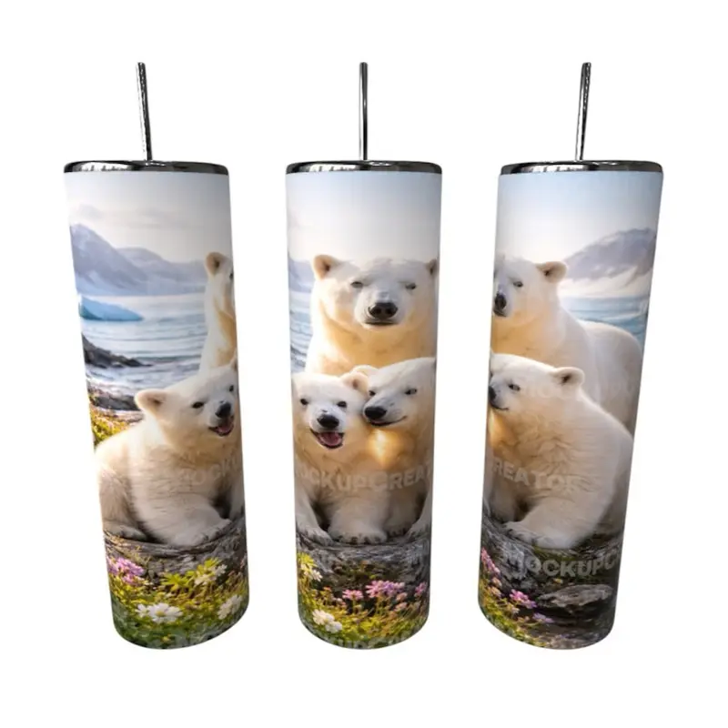 Polar Bear Family Tumbler 20 oz Arctic Wildlife Sublimation Cup with Adorable Polar Bear Design