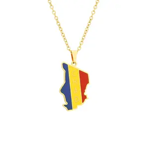 stainless steel map and flag necklace Creative map necklace of the Republic of Chad, men's and women's geometric new accessories