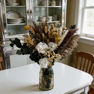 Boho Dried Flower Centerpiece for Wedding Reception, Pampas Grass Vase Arrangement