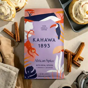Kahawa 1893 African Spice Coffee - Medium Roast w/Fresh Spices of Cinnamon, Cardamom, and Cloves - As Seen on Shark Tank - Sourced from East Africa - Ground Coffee - 12oz