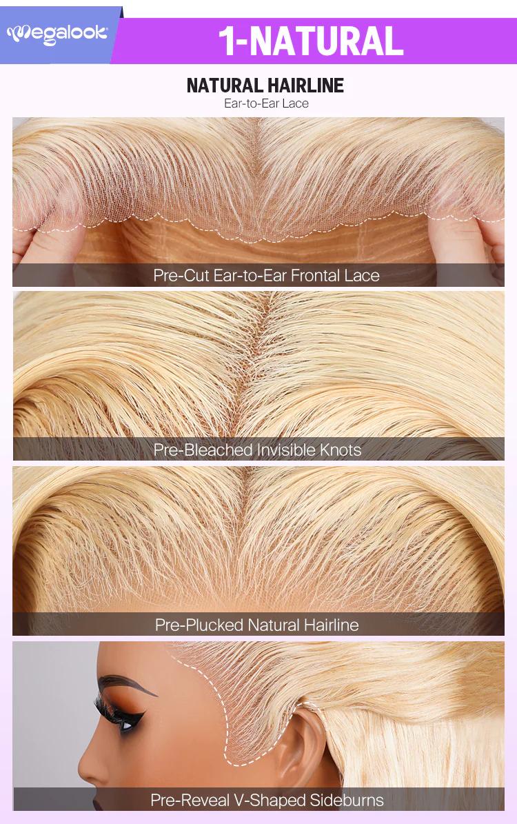 Megalook 13x6 Lace Three-Go 613 Blonde Glueless Wigs Straight & Body Wave With Drawstring 100% Human Hair Wig