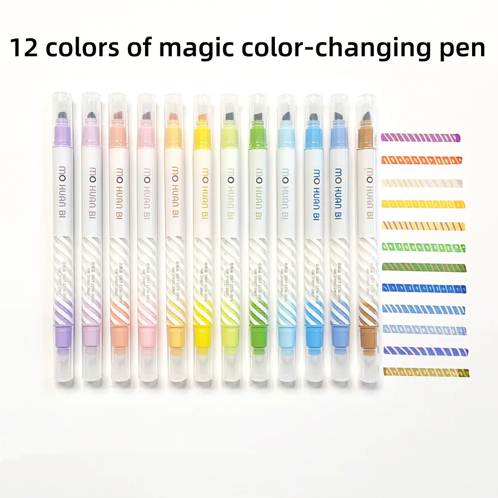 HANKU 12-Pack Magic Color-Changing Double-Tip Markers, Coloring & Drawing Markers, Back-to-School Ready Office Stationery for 3D Lettering, Secret Messages, Colorful Precision Pens, Markers For Coloring
