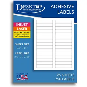Inkjet/Laser File Folder Labels-2/3" x 3 7/16" - 30 Labels per Sheet - 25 Sheets, 750 Labels