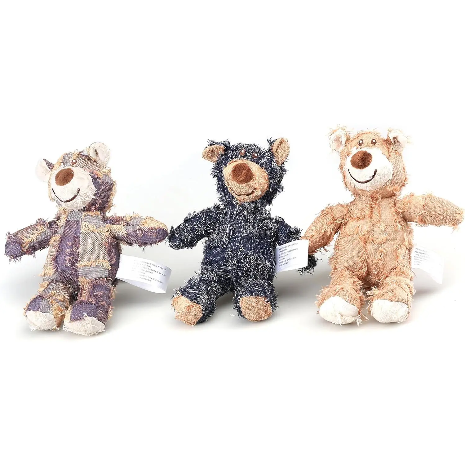 Plush Dog Toys Set, 3 Pack Stuffed Bear Squeaky Chew Toys for Small and Medium Dogs