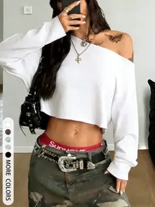 Women's Loose Fit Asymmetrical Shoulder Long Sleeve Top, Leopard Print Full Print, Comfortable Soft Fabric, Spring & Fall Fashion