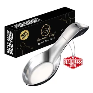 Gourmet Easy Break-Proof Kitchen Spoon Rest for Stove Top – Premium Stainless Steel Spoon Holder for Kitchen Counter – Mirror-Polished, Heavy-Duty with a Luxury Look – Dishwasher Safe & 5-Year Warranty