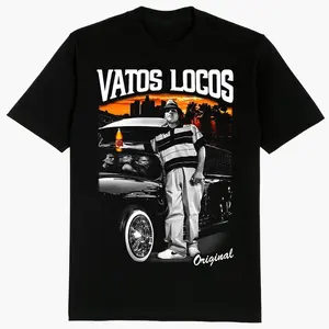 Men's Short-Sleeve Lowrider Graphic Sport T-Shirt - Vatos Locos Original Chicano Cholo Streetwear, Gangster Clothing, Men's Gift