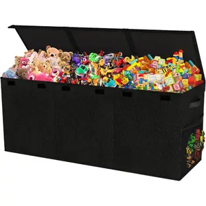 Extra Large Toy Box Collapsible Sturdy Toy Chest for Boys Girls 41x14x16 Storage Organizer Toddler Storage Bins with Lids Toybox Basket for Living Room Bedroom Nursery Black