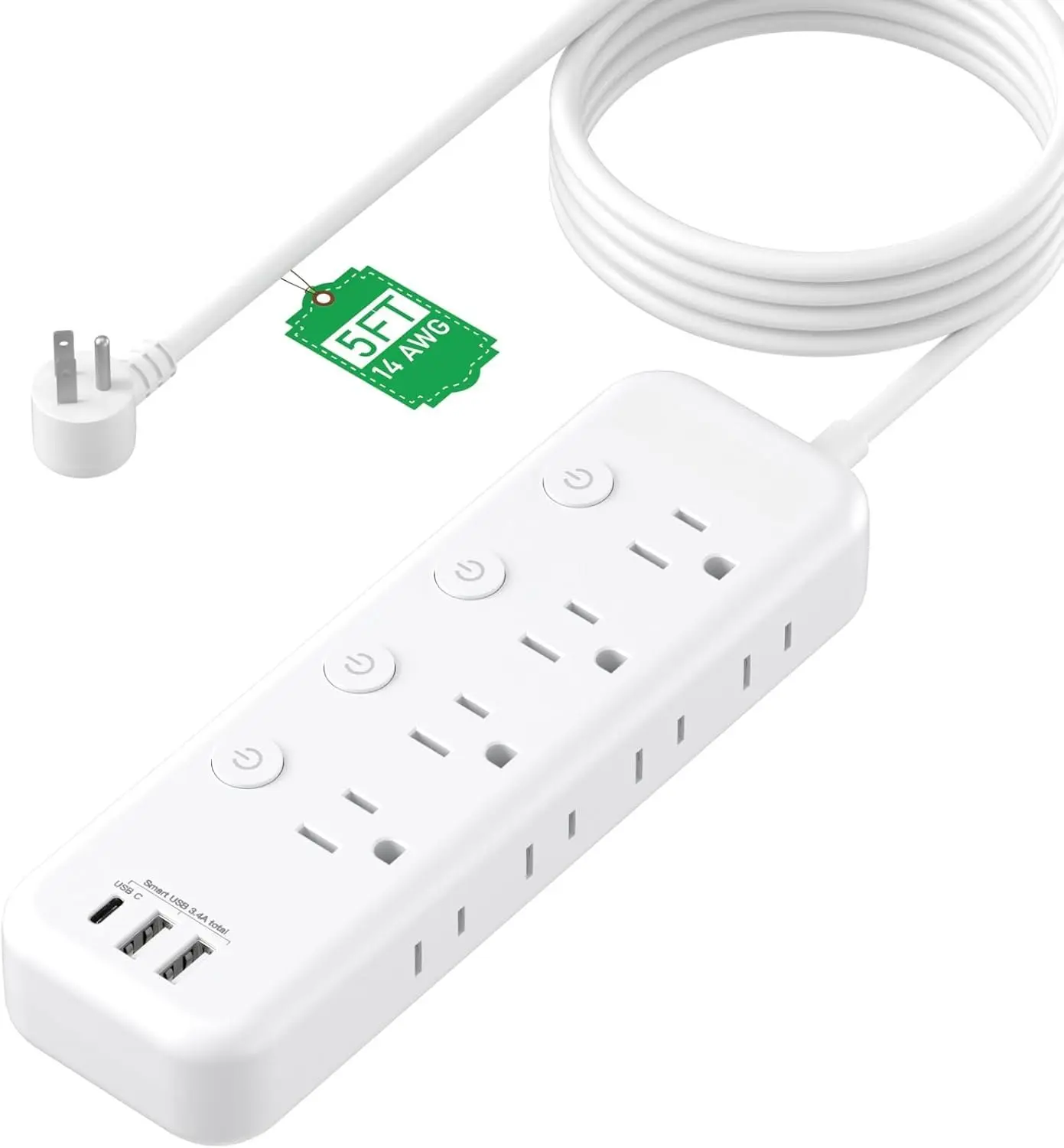 Appliance Extension Cord with Individual Switches on Off - 5 FT, 14 Gauge Heavy Duty Extension Cord with USB Ports, 8 outlets, High Wattage for Microwave, Workbench, Kitchen, Garage  Have