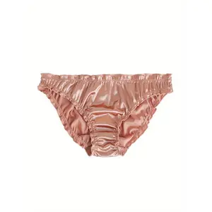 Women's Satin Fabric Low-Waist Ruffle Milk Silk Bikini Panties - Elastic, Sexy, Comfortable Underwear