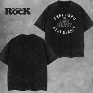 Men's Stretch Round Neck Spandex-Cotton-Polyester Oversized Seamless Short-Sleeve Tshirt - Classic Casual Streetwear Top, 70s Heavy Metal Groove Band Shirt with Pocket, Rest in Power Long Live Ozzy