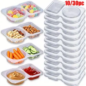 10/30pcs snack packaging boxes, Bento box, double-style seasoning boxes with LIDS, reusable dipping containers, plastic lunch box design with two compartments, perfect for storing snacks, lunches, dining room meals