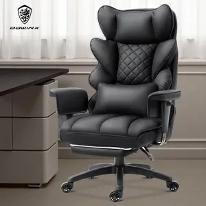 Dowinx High Office Chair, with Pocket Spring Pad and waist Rest, High Back Computer Game Chair, Adjustable Armrests, Footrested, PU leather
