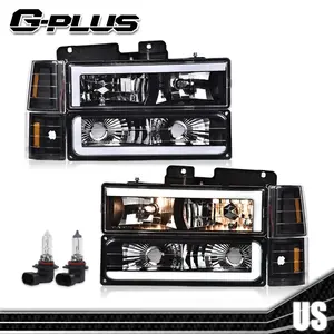 Fit For 1988-1998 Chevy GMC Sierra C/K Silverado LED Tube Headlights Headlamp Black/Chrome