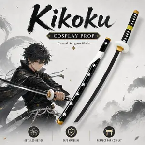 Trafalgar Law Kikoku Anime Samurai Sword Wooden Replica - Black Sheath with White Cross Pattern, Toy Sword for Convention Costumes, Desktop Display, Ages 12+/12 Years Above, Detailed Design, New Upgrade