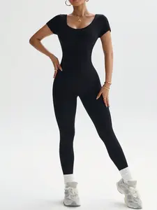 Women's Sporty Sleeveless Yoga, Tight-Fitting Above Knee Tracksuit, All-Seasons Gym Wear, Moderate Fabric Thickness, Sportswear Jumpsuits