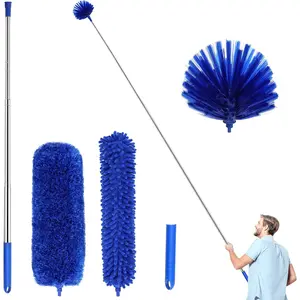 Duster, Microfiber Dusters with 2 Handle Sets, Durable 15-98.1 Inches Long Telescopic Rod, Washable,  Dusters for Cleaning Cobweb and Ceilings Fans, 5 Pack (Blue)